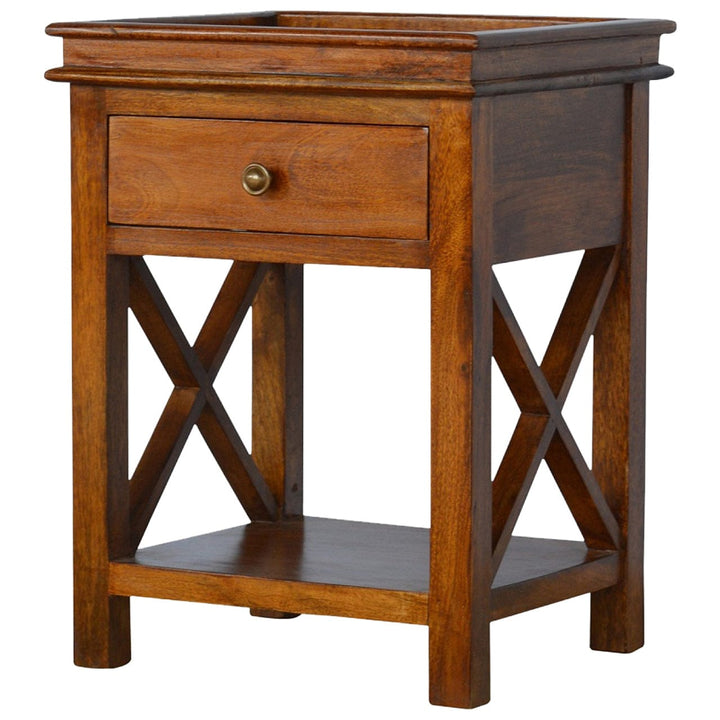Solid Wood Criss-Cross End Table - Solid Mango Wood Side Table for Living Room - product view 2 showing handcrafted solid...