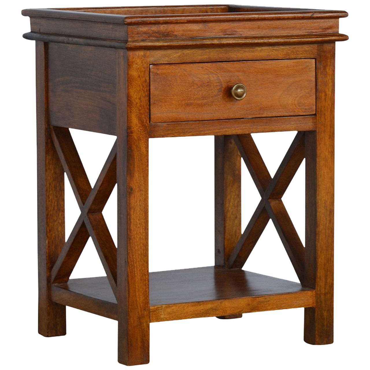 Solid Wood Criss-Cross End Table - Solid Mango Wood Side Table for Living Room - main view showing handcrafted solid...