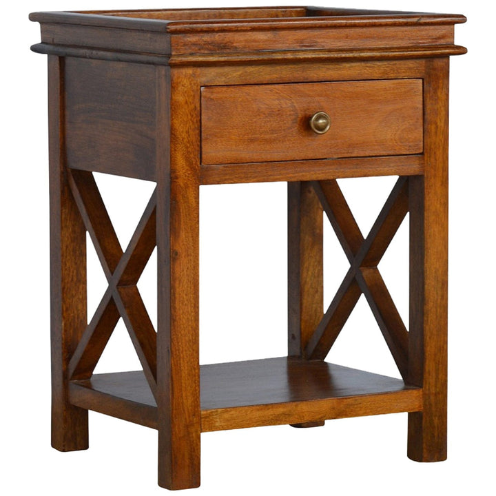 Solid Wood Criss-Cross End Table - Solid Mango Wood Side Table for Living Room - main view showing handcrafted solid...