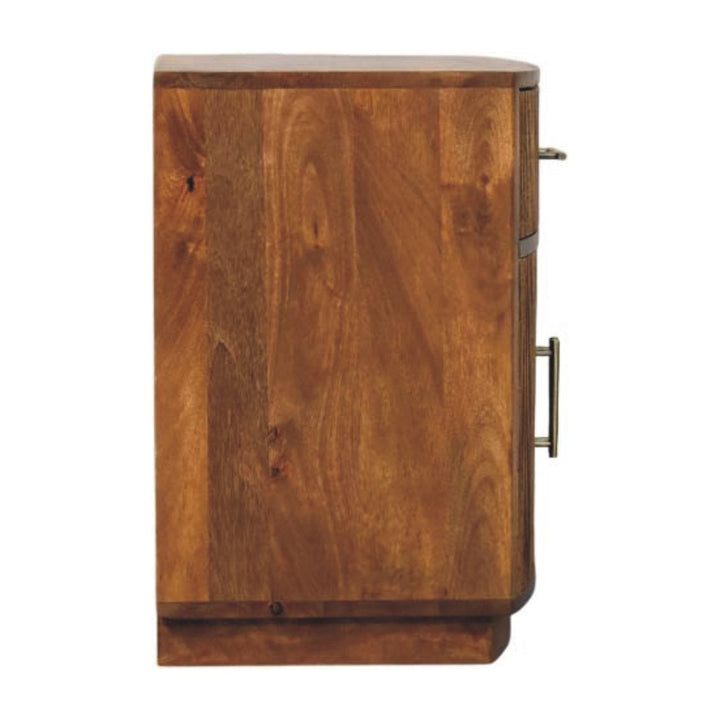Solid Wood Curved Ribbed Nightstand - Solid Mango Wood Bedside Table for Bedroom - product view 9 showing handcrafted...