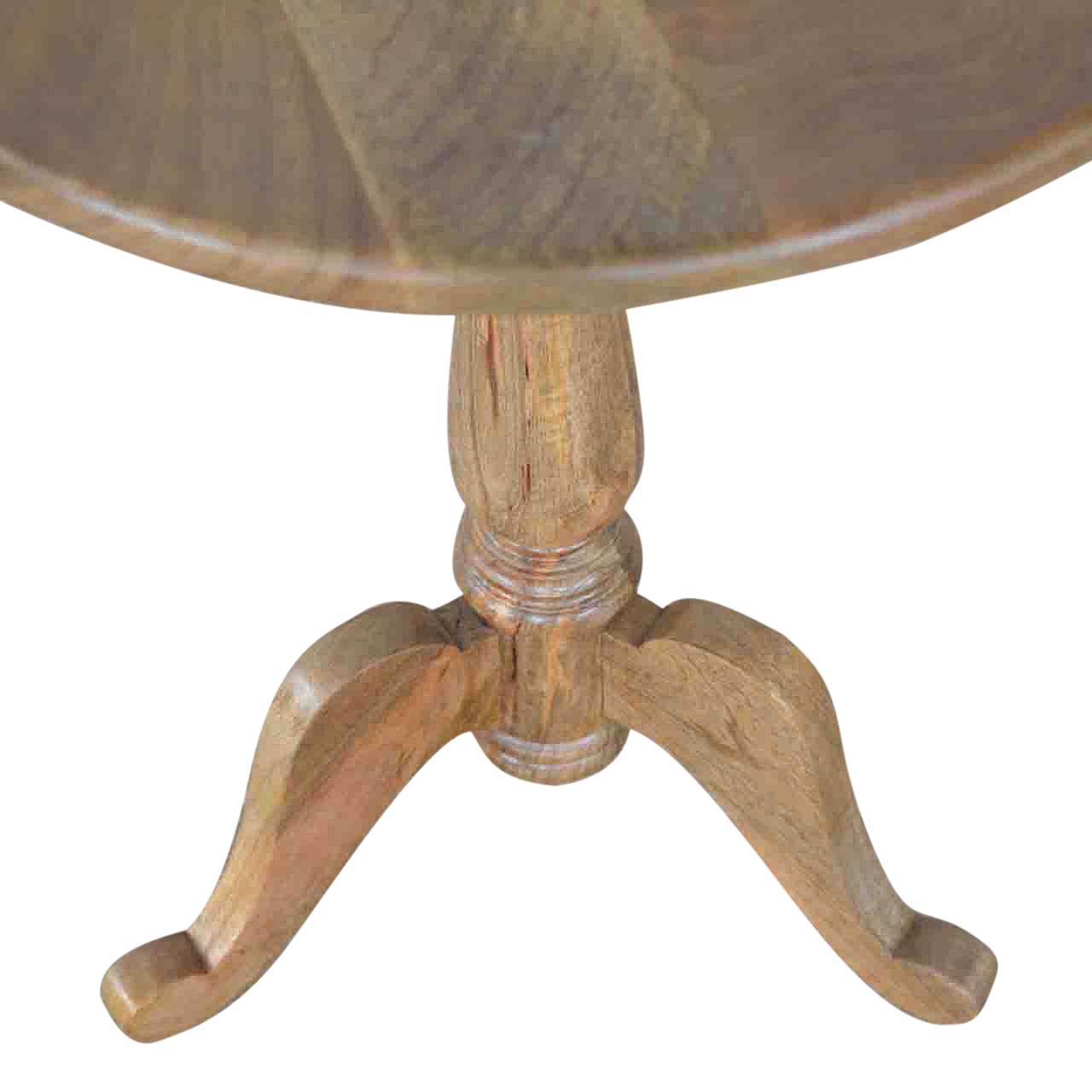 Solid Wood Round Tea Table - Solid Mango Wood Accent Table for Living Room - product view 5 showing handcrafted solid...