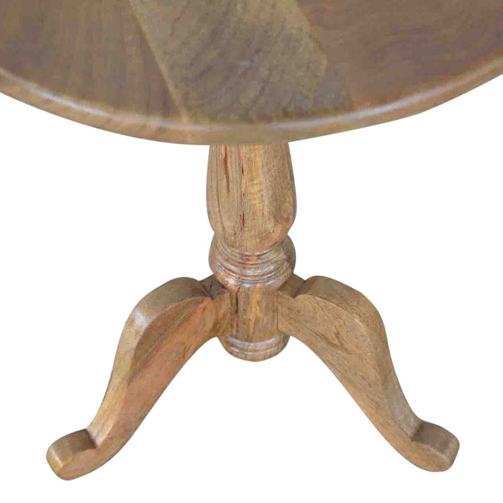 Solid Wood Round Tea Table - Solid Mango Wood Accent Table for Living Room - product view 5 showing handcrafted solid...