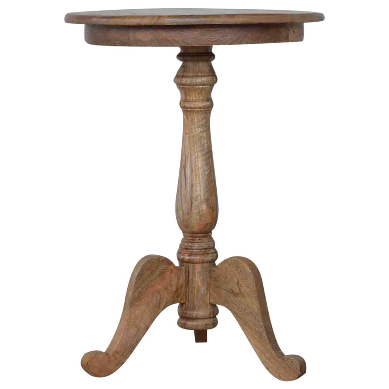 Solid Wood Round Tea Table - Solid Mango Wood Accent Table for Living Room - main view showing handcrafted solid mango...