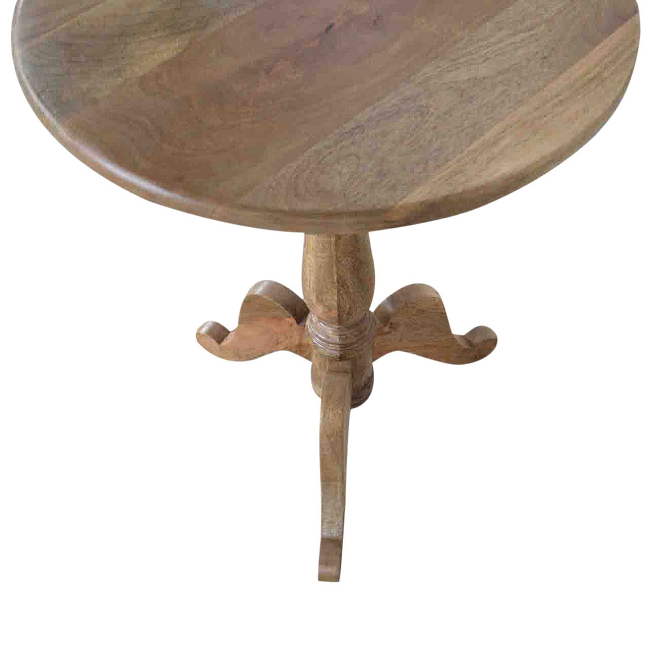 Solid Wood Round Tea Table - Solid Mango Wood Accent Table for Living Room - product view 6 showing handcrafted solid...