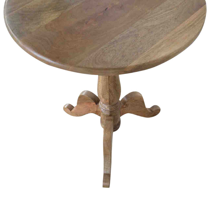 Solid Wood Round Tea Table - Solid Mango Wood Accent Table for Living Room - product view 6 showing handcrafted solid...