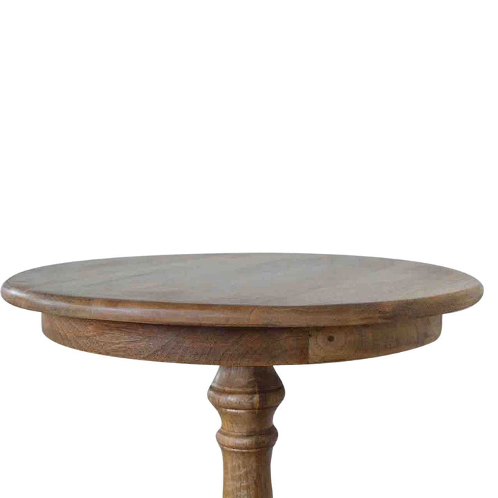 Solid Wood Round Tea Table - Solid Mango Wood Accent Table for Living Room - product view 7 showing handcrafted solid...