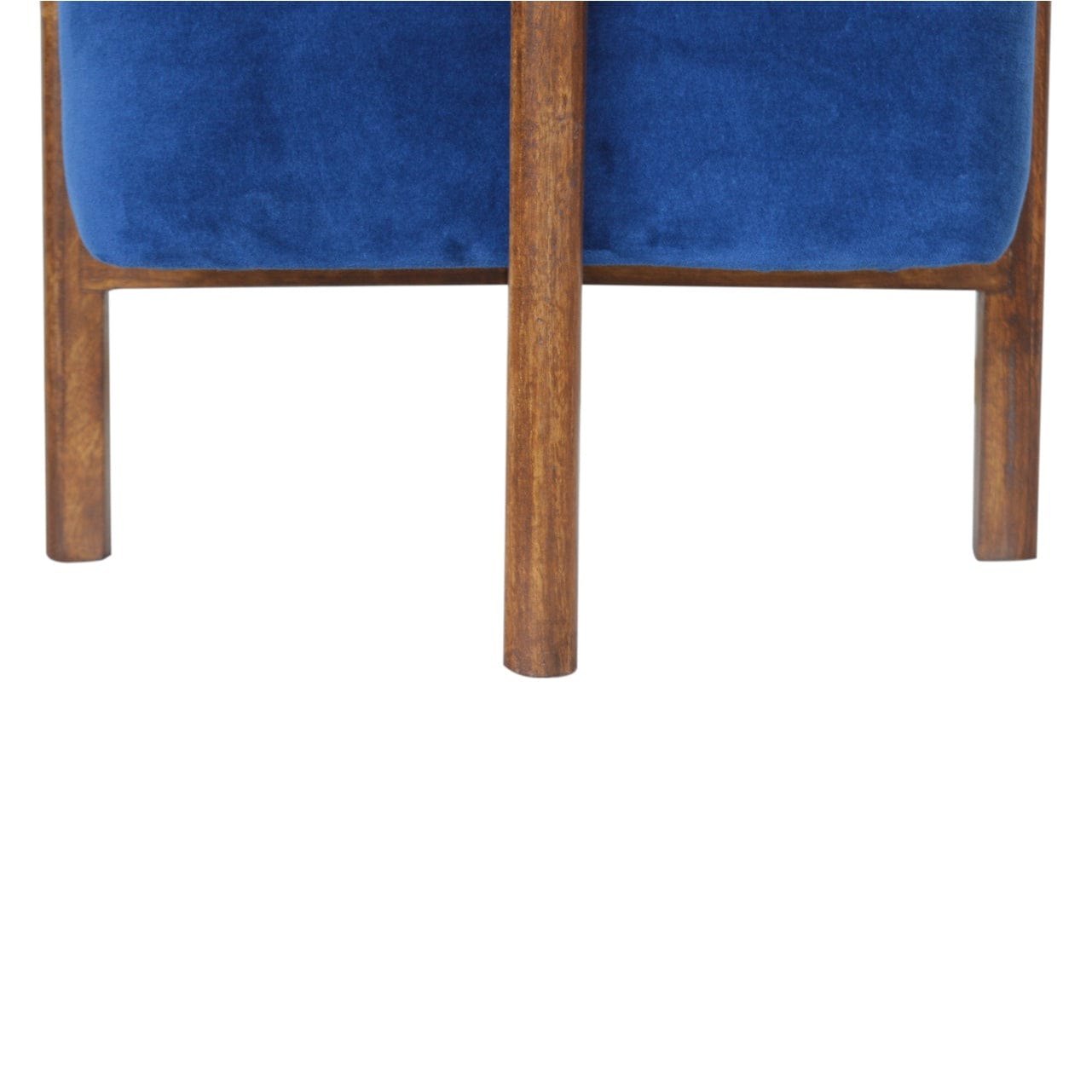 Solid Wood Royal Blue Velvet Stool - Solid Mango Wood Accent Seating - product view 5 showing handcrafted solid mango...