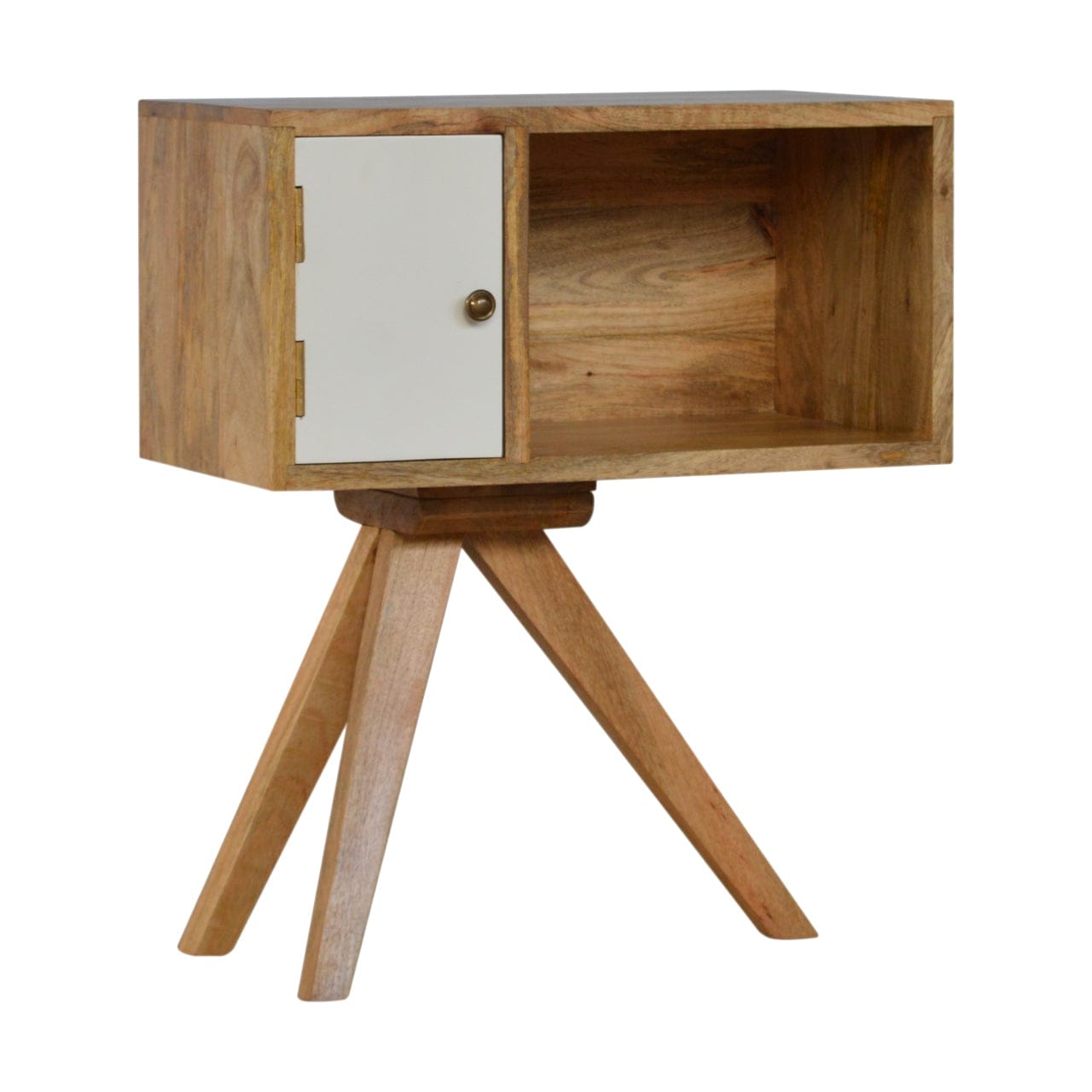 Solid Wood Tripod Nightstand - Solid Mango Wood Bedside Table for Bedroom - main view showing handcrafted solid mango...