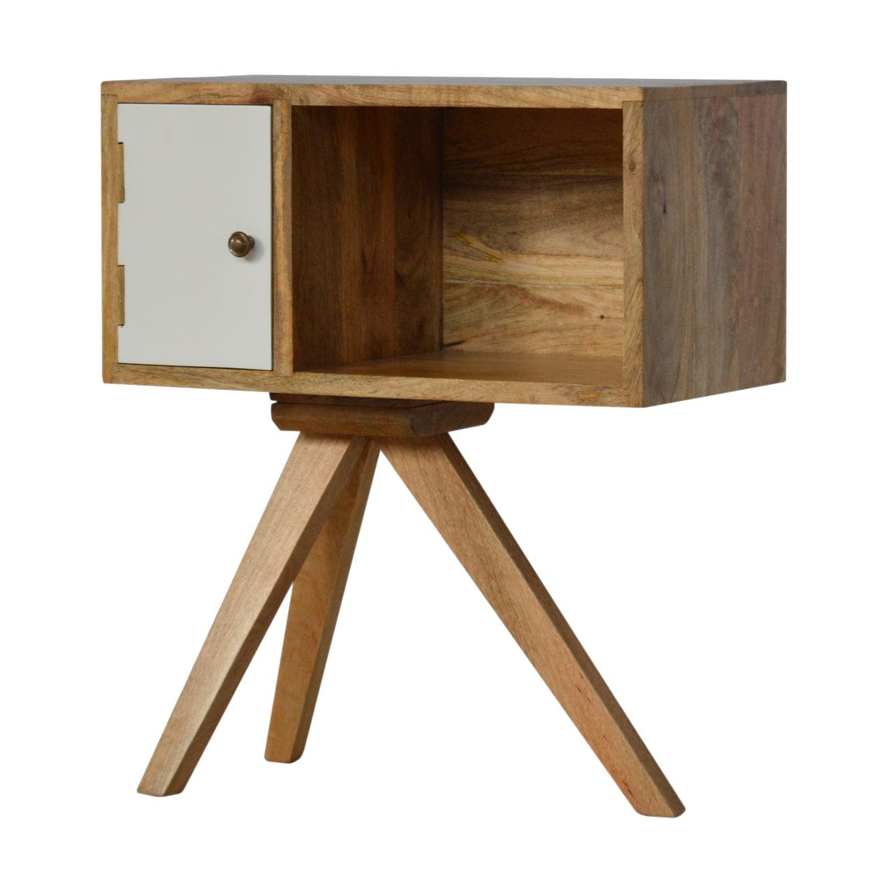 Solid Wood Tripod Nightstand - Solid Mango Wood Bedside Table for Bedroom - product view 2 showing handcrafted solid...
