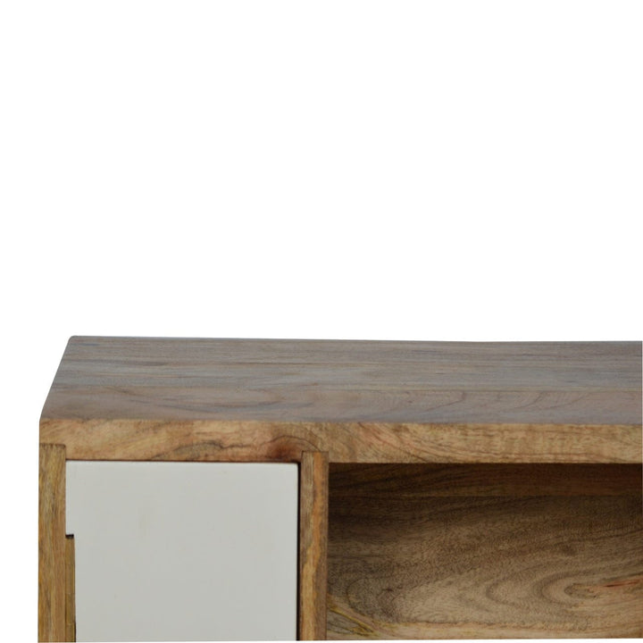 Solid Wood Tripod Nightstand - Solid Mango Wood Bedside Table for Bedroom - product view 3 showing handcrafted solid...