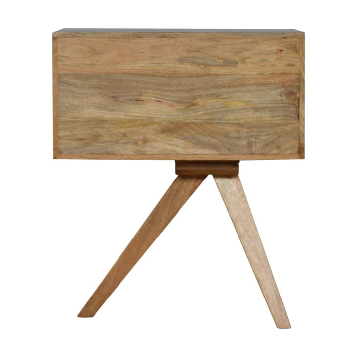 Solid Wood Tripod Nightstand - Solid Mango Wood Bedside Table for Bedroom - product view 8 showing handcrafted solid...