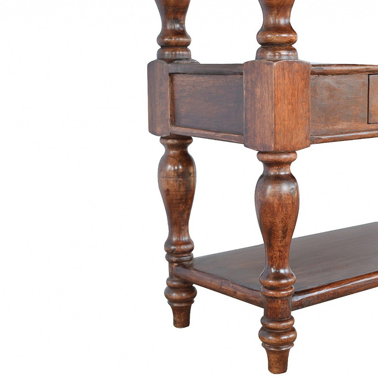Solid Wood Turned Leg Console Table - Solid Mango Wood Hallway Console for Entryway - product view 4 showing handcrafted...