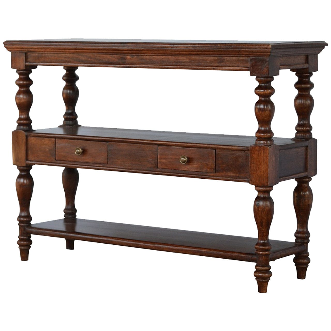 Solid Wood Turned Leg Console Table - Solid Mango Wood Hallway Console for Entryway with storage drawers.