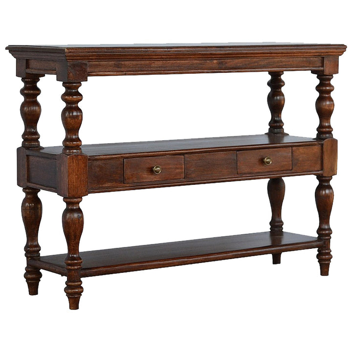 Solid Wood Turned Leg Console Table - Solid Mango Wood Hallway Console for Entryway - product view 3 showing handcrafted...