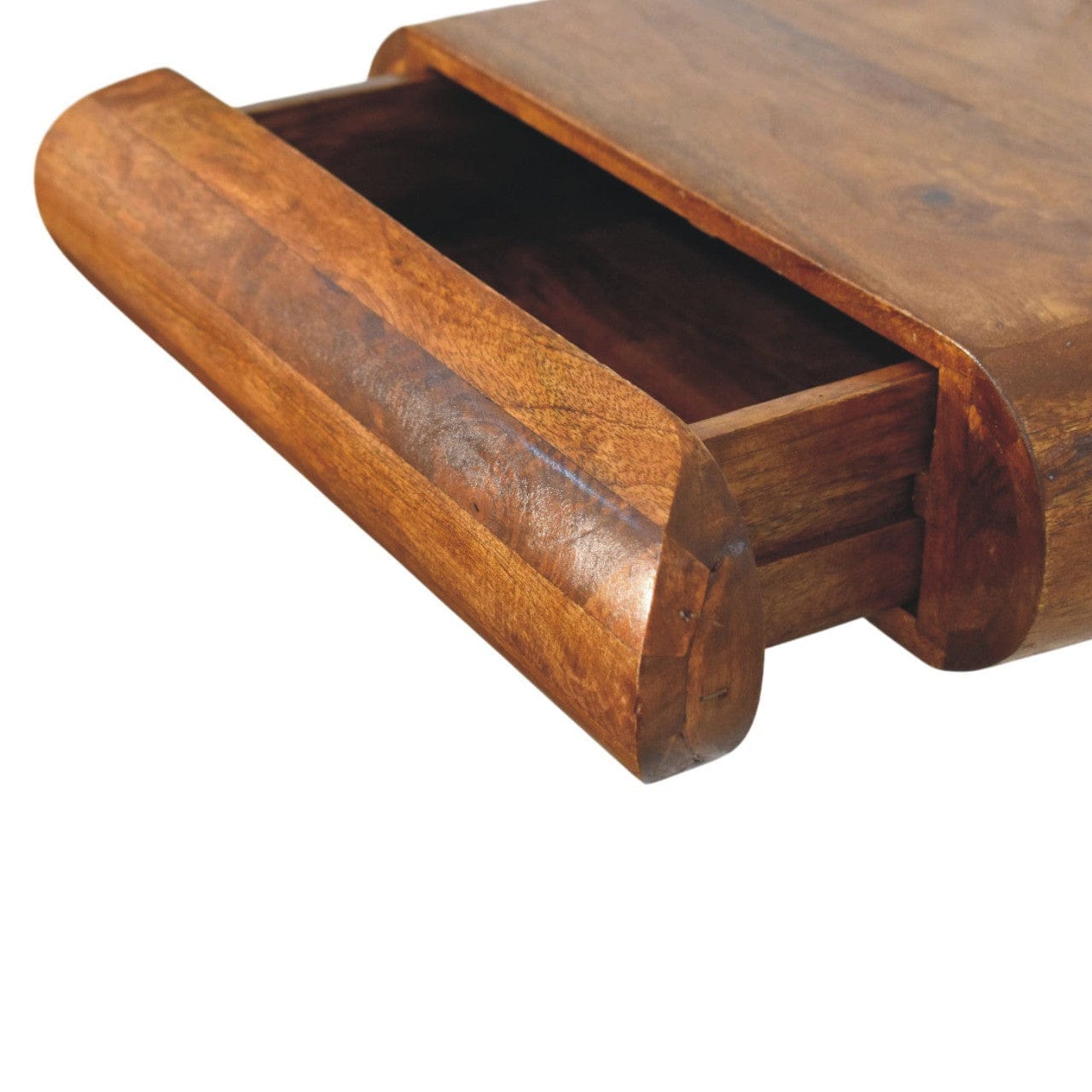 Solis Chestnut Floating Bedside Table - Solid Mango Wood Wall-Mounted Nightstand - product view 6 showing handcrafted...