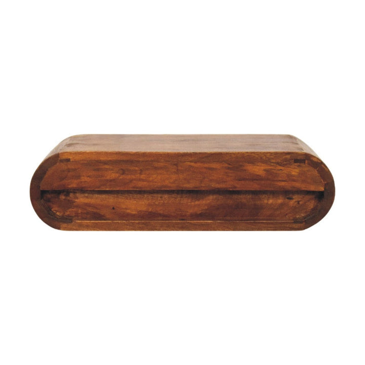 Solis Chestnut Floating Bedside Table - Solid Mango Wood Wall-Mounted Nightstand - product view 9 showing handcrafted...