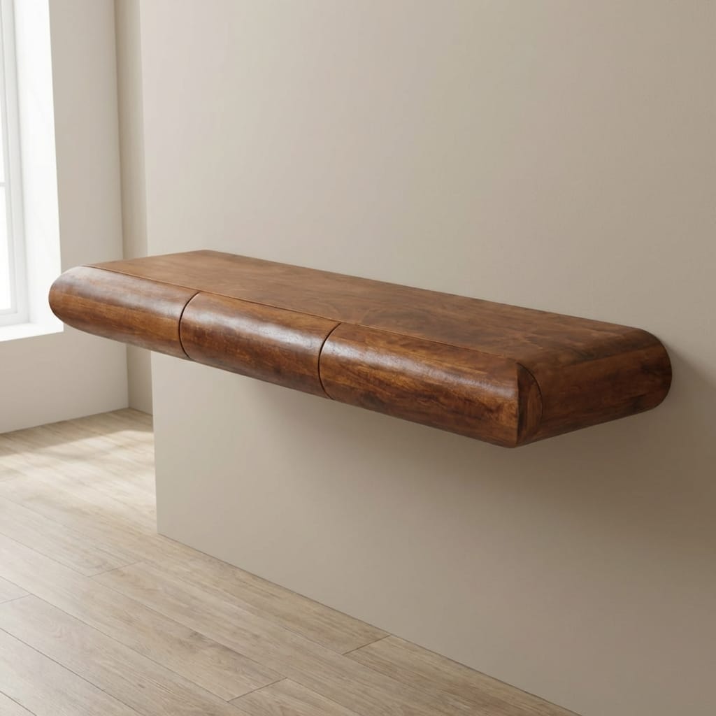 Solis Linear Chestnut Console Table - Solid Mango Wood Slim Hallway & Entryway Console - main view showing handcrafted...