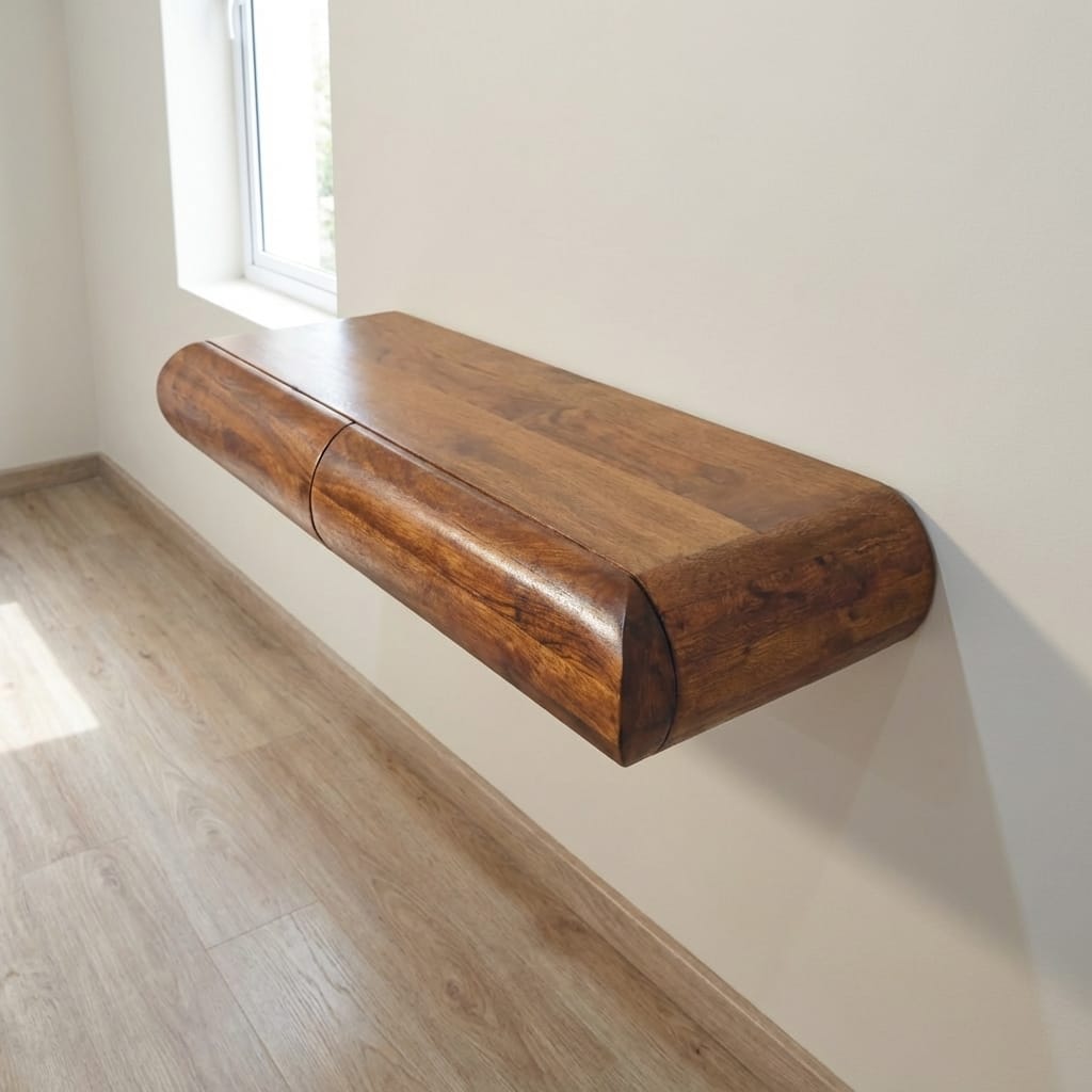 Solis Lowline Chestnut Console Table - Solid Mango Wood Slim Hallway & Entryway Table - main view showing handcrafted...