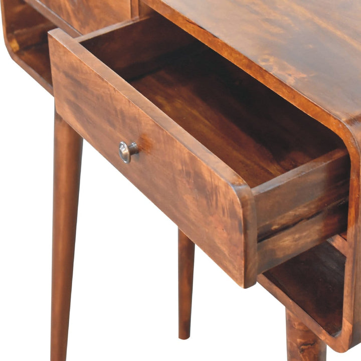 Sonata Chestnut Console Table - Solid Mango Wood Hallway Console for Entryway - product view 7 showing handcrafted solid...