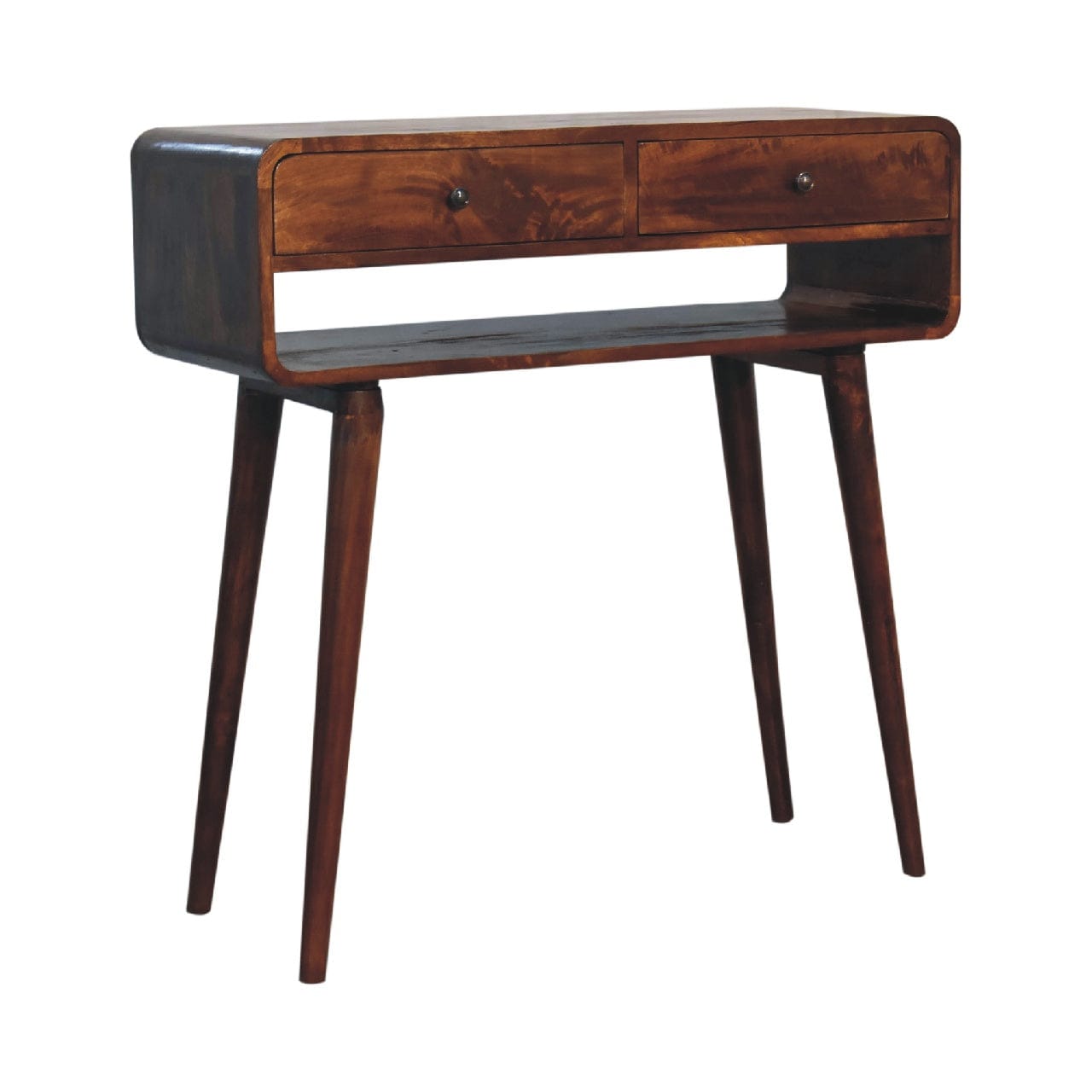 Sonata Chestnut Console Table - Solid Mango Wood Hallway Console for Entryway - product view 2 showing handcrafted solid...