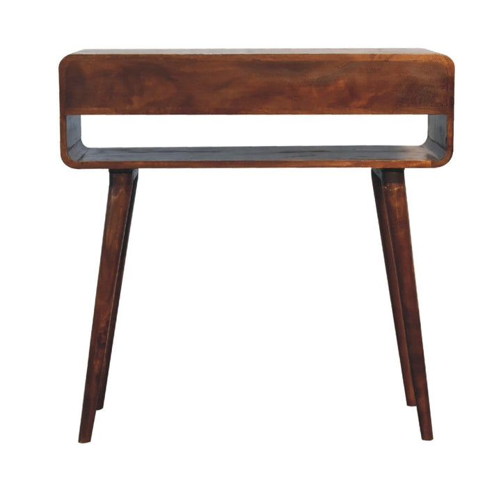 Sonata Chestnut Console Table - Solid Mango Wood Hallway Console for Entryway - product view 9 showing handcrafted solid...