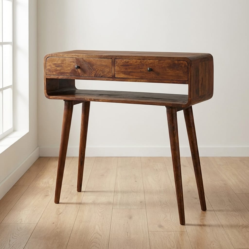 Sonata Chestnut Console Table - Solid Mango Wood Hallway Console for Entryway - main view showing handcrafted solid mango...