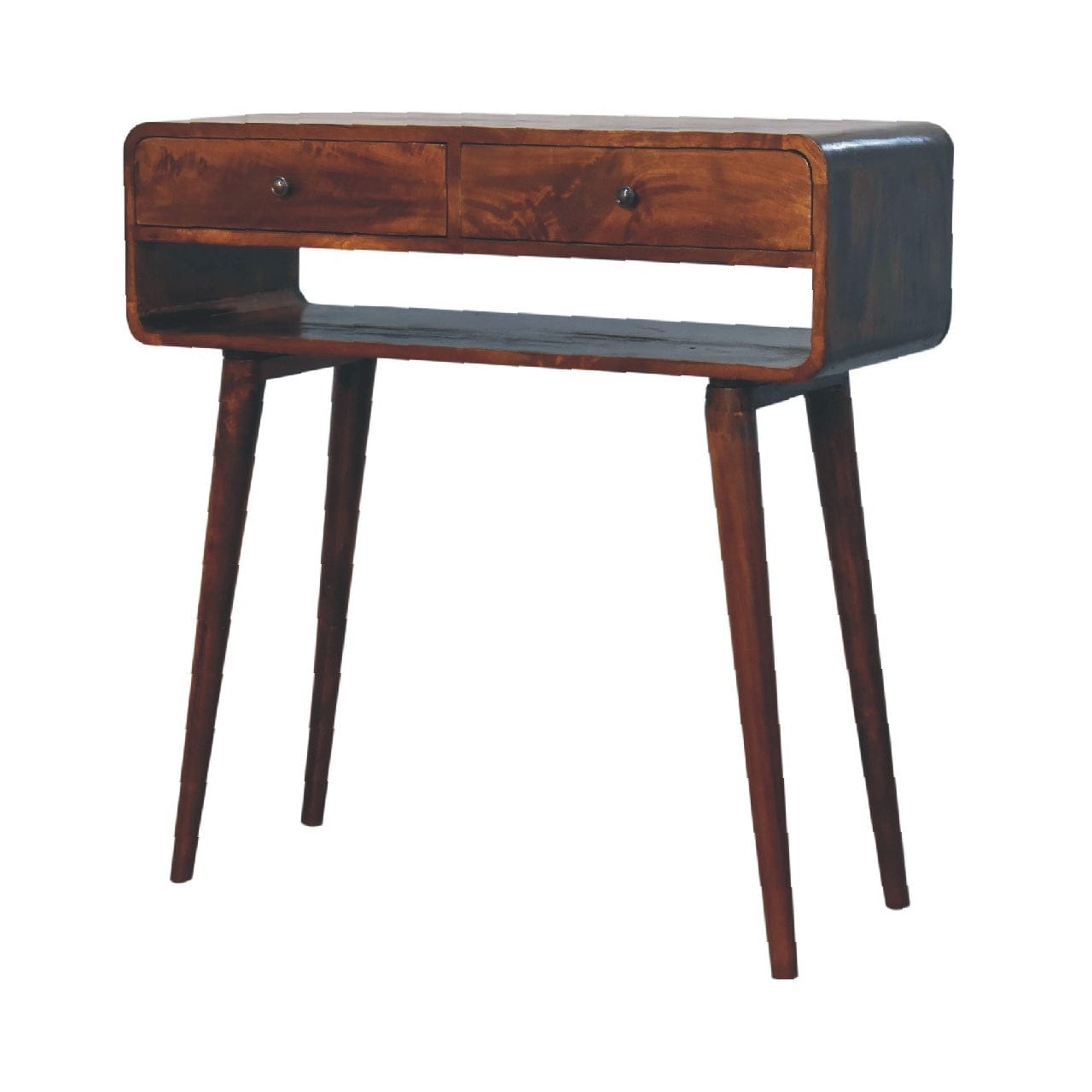 Sonata Chestnut Console Table - Solid Mango Wood Hallway Console for Entryway - product view 3 showing handcrafted solid...