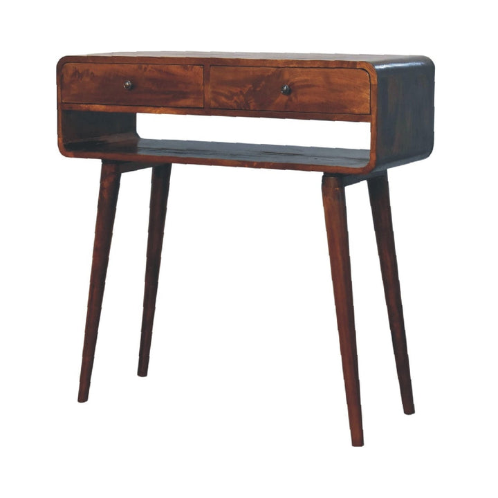 Sonata Chestnut Console Table - Solid Mango Wood Hallway Console for Entryway - product view 3 showing handcrafted solid...