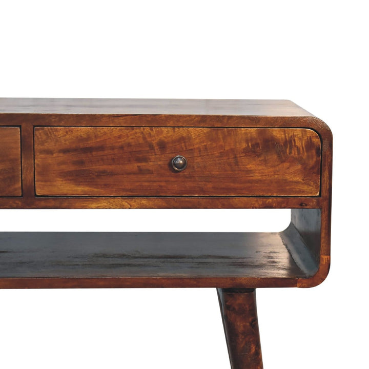 Sonata Chestnut Console Table - Solid Mango Wood Hallway Console for Entryway - product view 4 showing handcrafted solid...