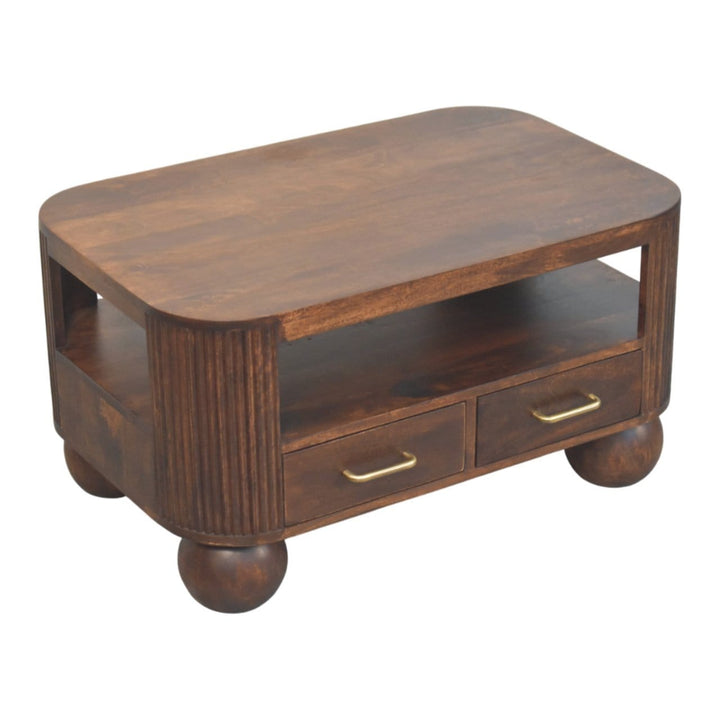 Sphere Leg Coffee Table - Solid Mango Wood Center Table for Living Room - product view 5 showing handcrafted solid mango...