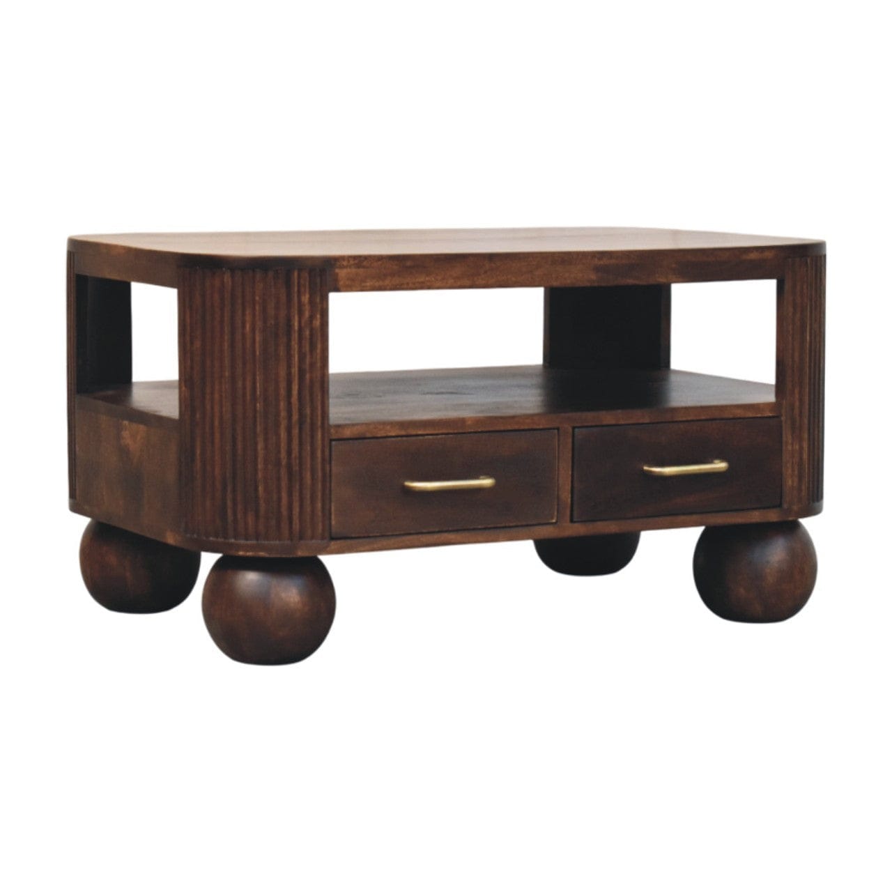 Sphere Leg Coffee Table - Solid Mango Wood Center Table for Living Room - product view 2 showing handcrafted solid mango...