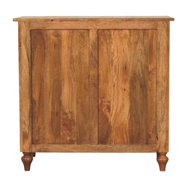 Spindle 3 Drawer Chest in Amber Oak Finish - Solid Mango Wood Chest of Drawers - product view 9 showing handcrafted solid...