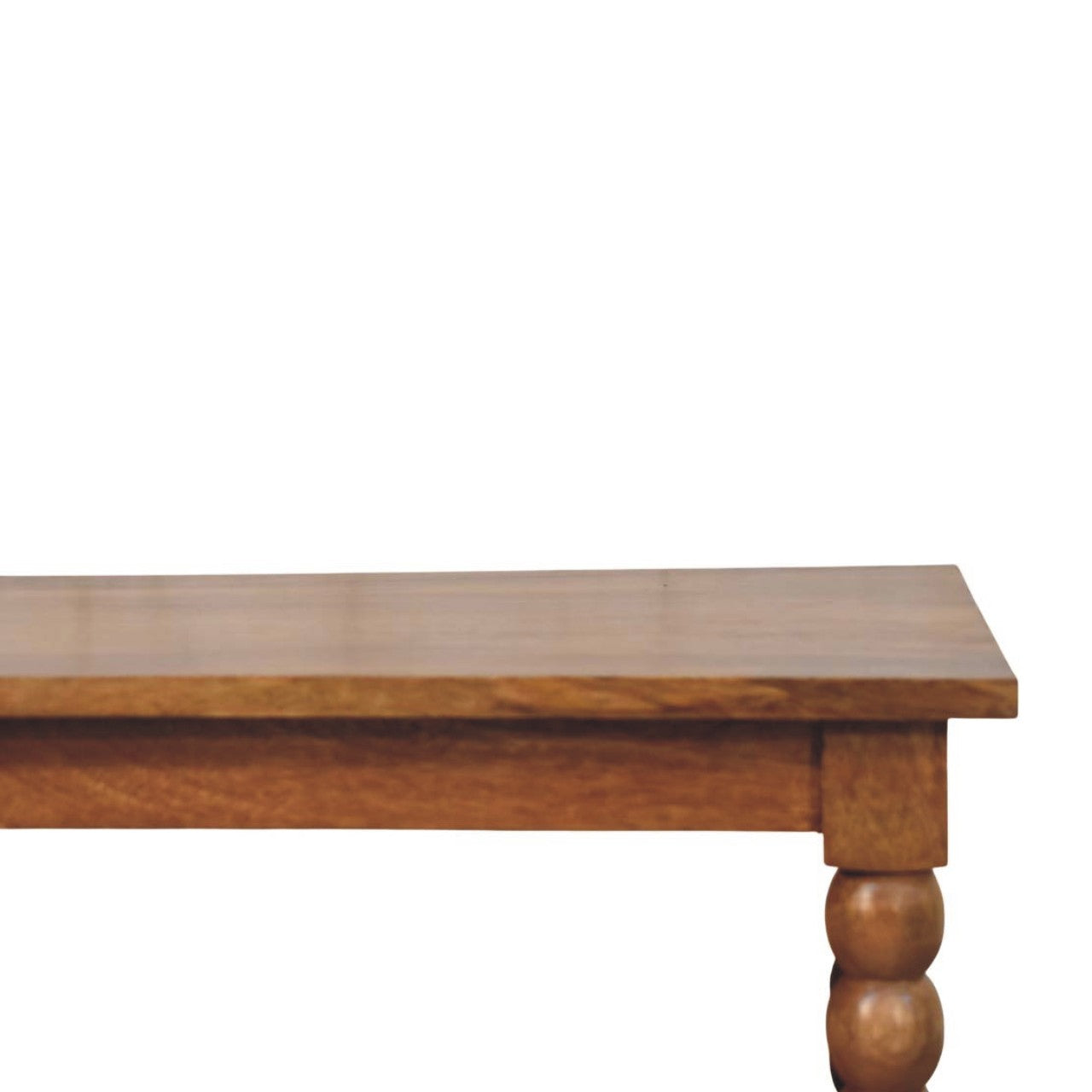 Amber Oak Spindle Coffee Table in Solid Mango Wood - product view 3 showing handcrafted solid mango wood coffee table