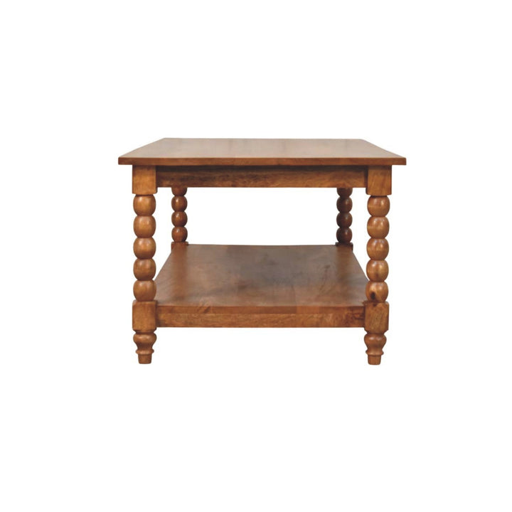 Amber Oak Spindle Coffee Table in Solid Mango Wood - product view 7 showing handcrafted solid mango wood coffee table