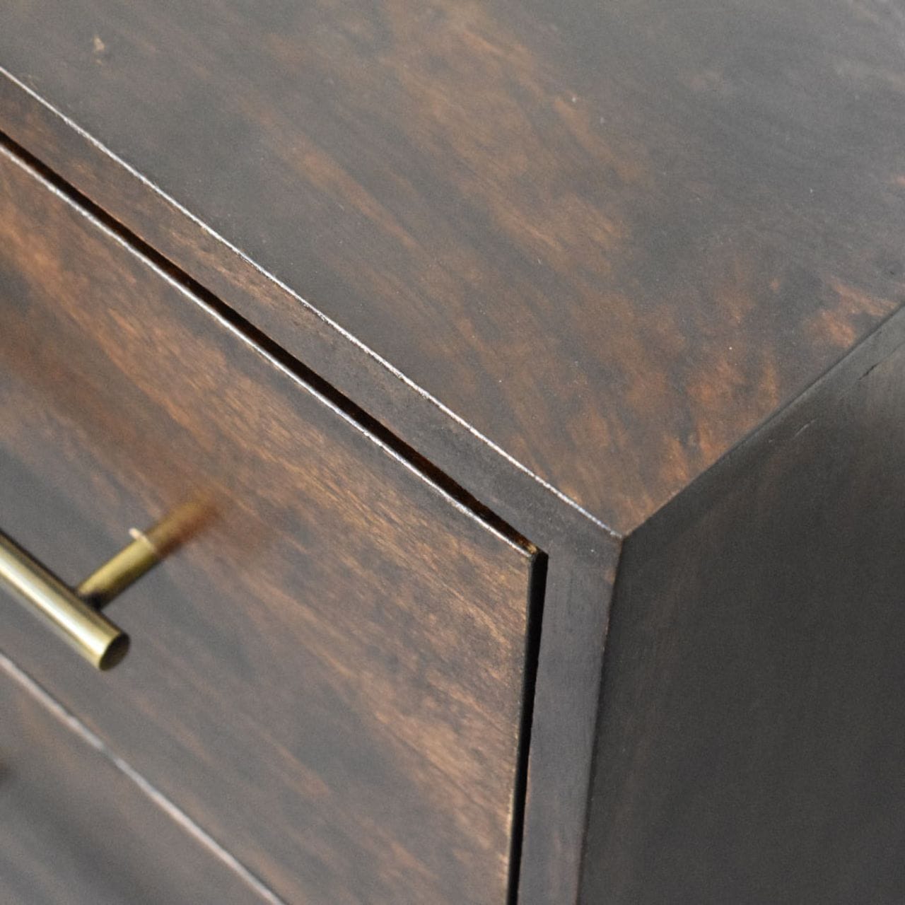 Velvet Mocha Spindle Bedside Table in Solid Mango Wood - product view 4 showing handcrafted solid mango wood nightstand