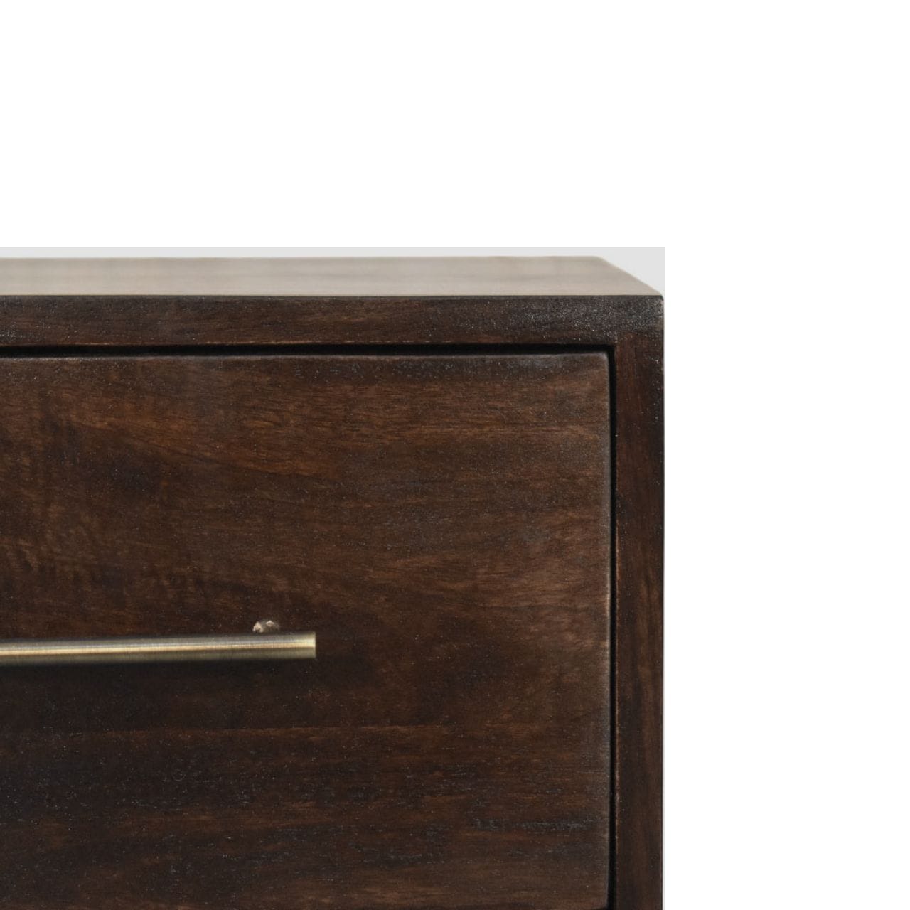 Velvet Mocha Spindle Bedside Table in Solid Mango Wood - product view 3 showing handcrafted solid mango wood nightstand
