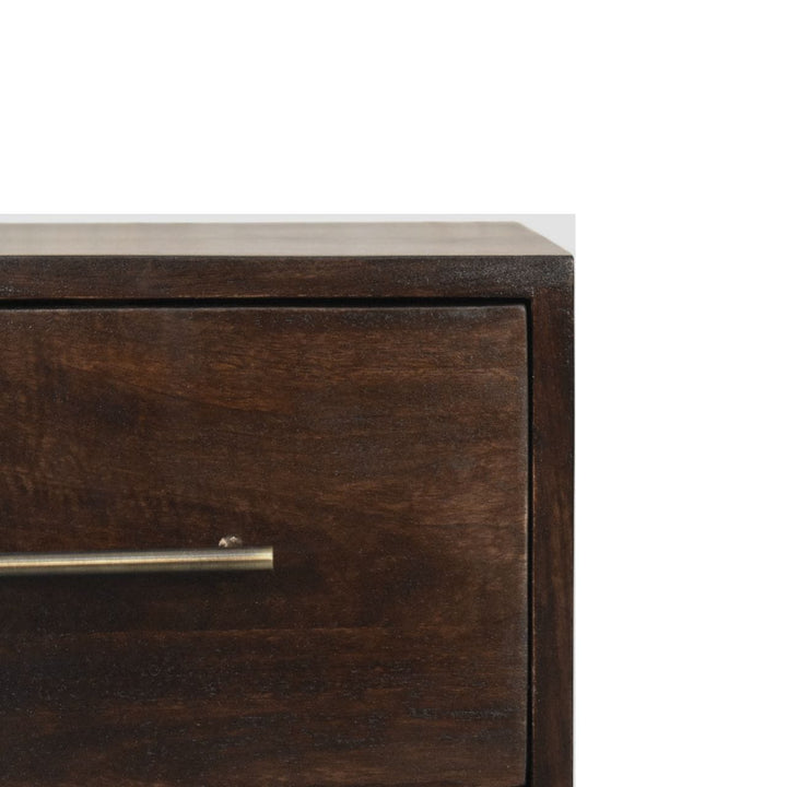 Velvet Mocha Spindle Bedside Table in Solid Mango Wood - product view 3 showing handcrafted solid mango wood nightstand
