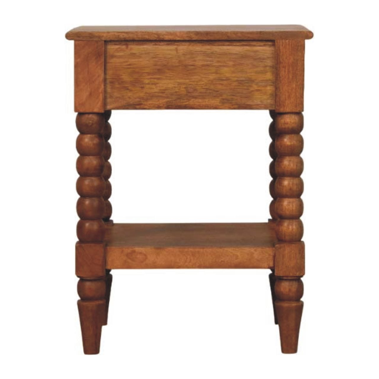 Spindle Nightstand - Solid Mango Wood Bedside Table for Bedroom - product view 9 showing handcrafted solid mango wood...