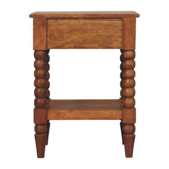 Spindle Nightstand - Solid Mango Wood Bedside Table for Bedroom - product view 9 showing handcrafted solid mango wood...
