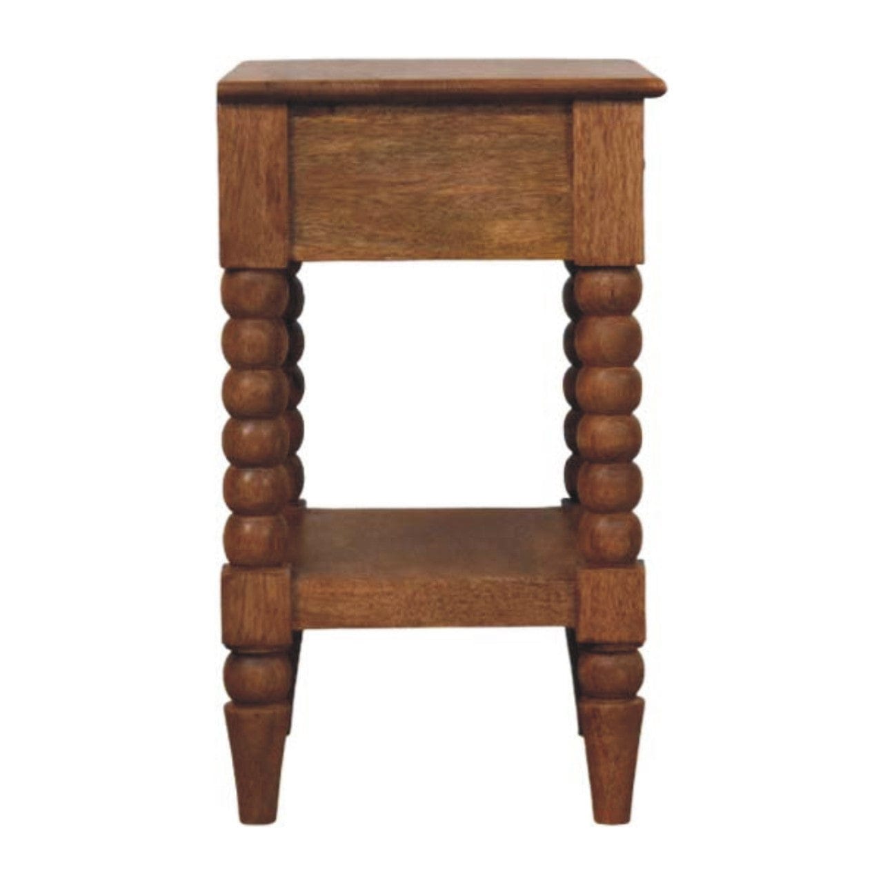 Spindle Nightstand - Solid Mango Wood Bedside Table for Bedroom - product view 8 showing handcrafted solid mango wood...