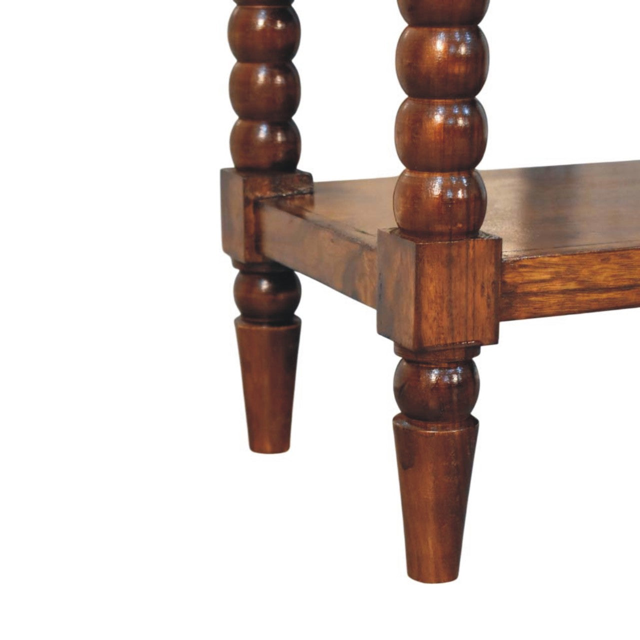 Chestnut Spindle Side Table in Solid Mango Wood - product view 6 showing handcrafted solid mango wood dresser
