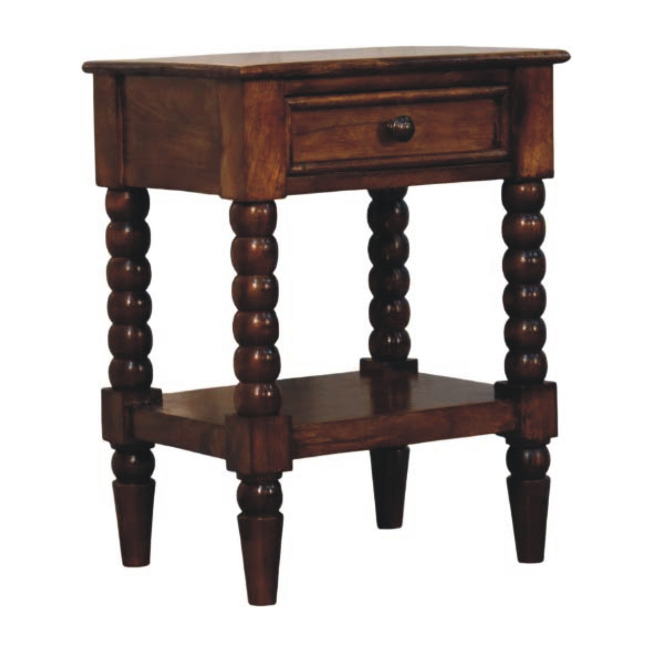 Chestnut Spindle Side Table in Solid Mango Wood - main view showing handcrafted solid mango wood dresser