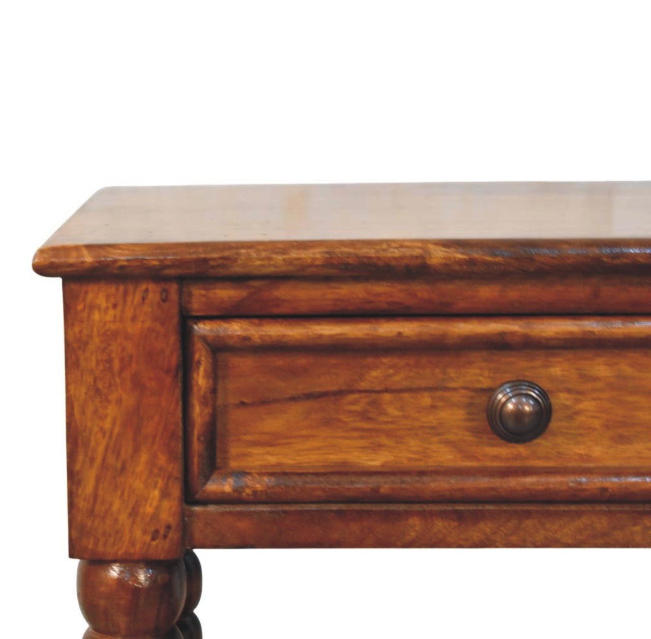 Chestnut Spindle Side Table in Solid Mango Wood - product view 3 showing handcrafted solid mango wood dresser