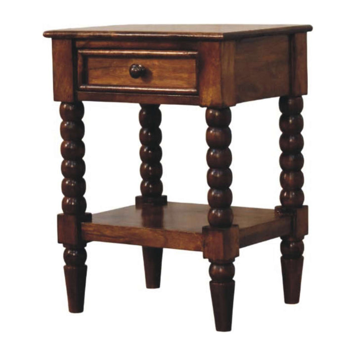 Chestnut Spindle Side Table in Solid Mango Wood - product view 2 showing handcrafted solid mango wood dresser