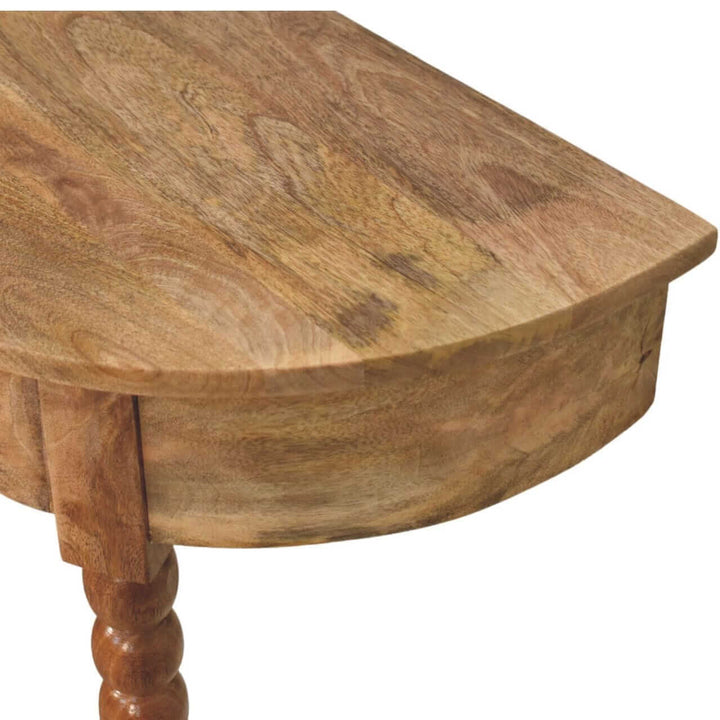Oakish Spindle Radiator Console Table in Solid Mango Wood - product view 4 showing handcrafted solid mango wood console table