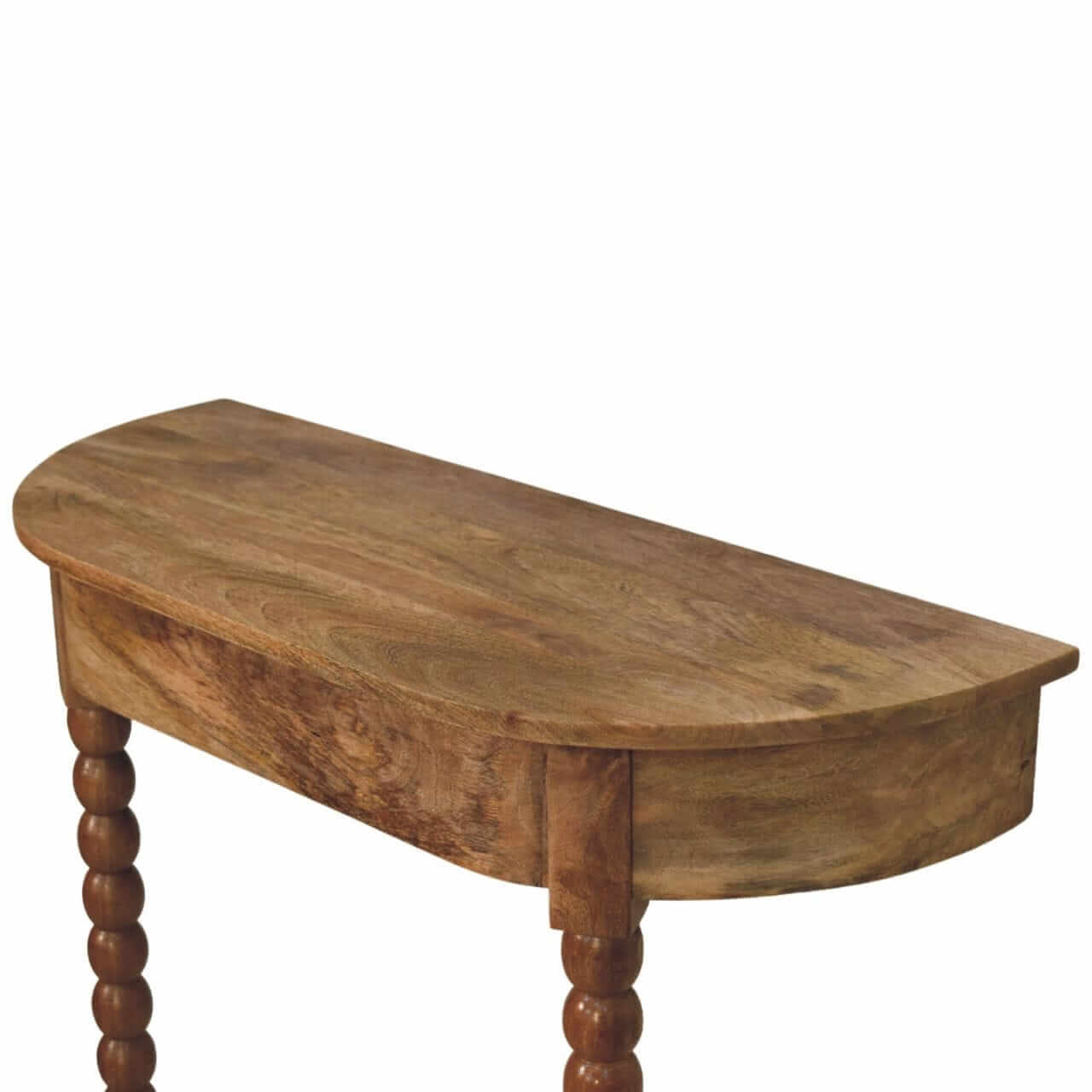 Oakish Spindle Radiator Console Table in Solid Mango Wood - product view 5 showing handcrafted solid mango wood console table