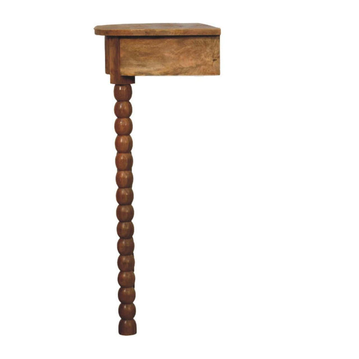 Oakish Spindle Radiator Console Table in Solid Mango Wood - product view 6 showing handcrafted solid mango wood console table