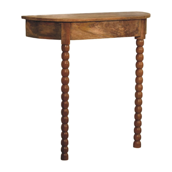 Oakish Spindle Radiator Console Table in Solid Mango Wood - product view 2 showing handcrafted solid mango wood console table
