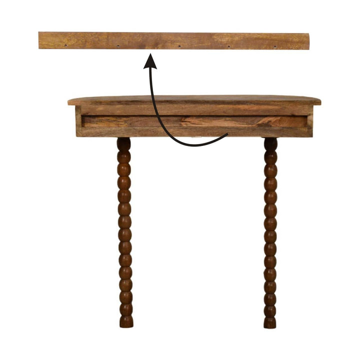 Oakish Spindle Radiator Console Table in Solid Mango Wood - product view 7 showing handcrafted solid mango wood console table