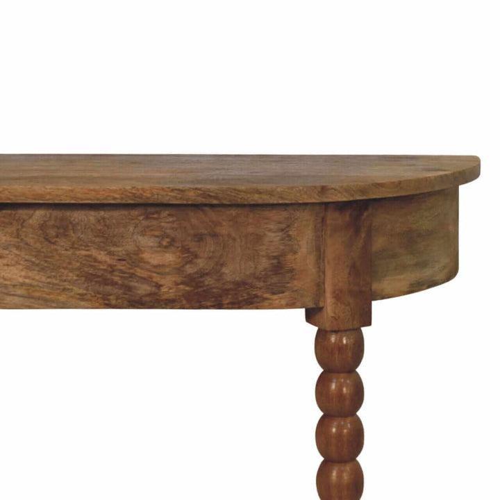 Oakish Spindle Radiator Console Table in Solid Mango Wood - product view 3 showing handcrafted solid mango wood console table